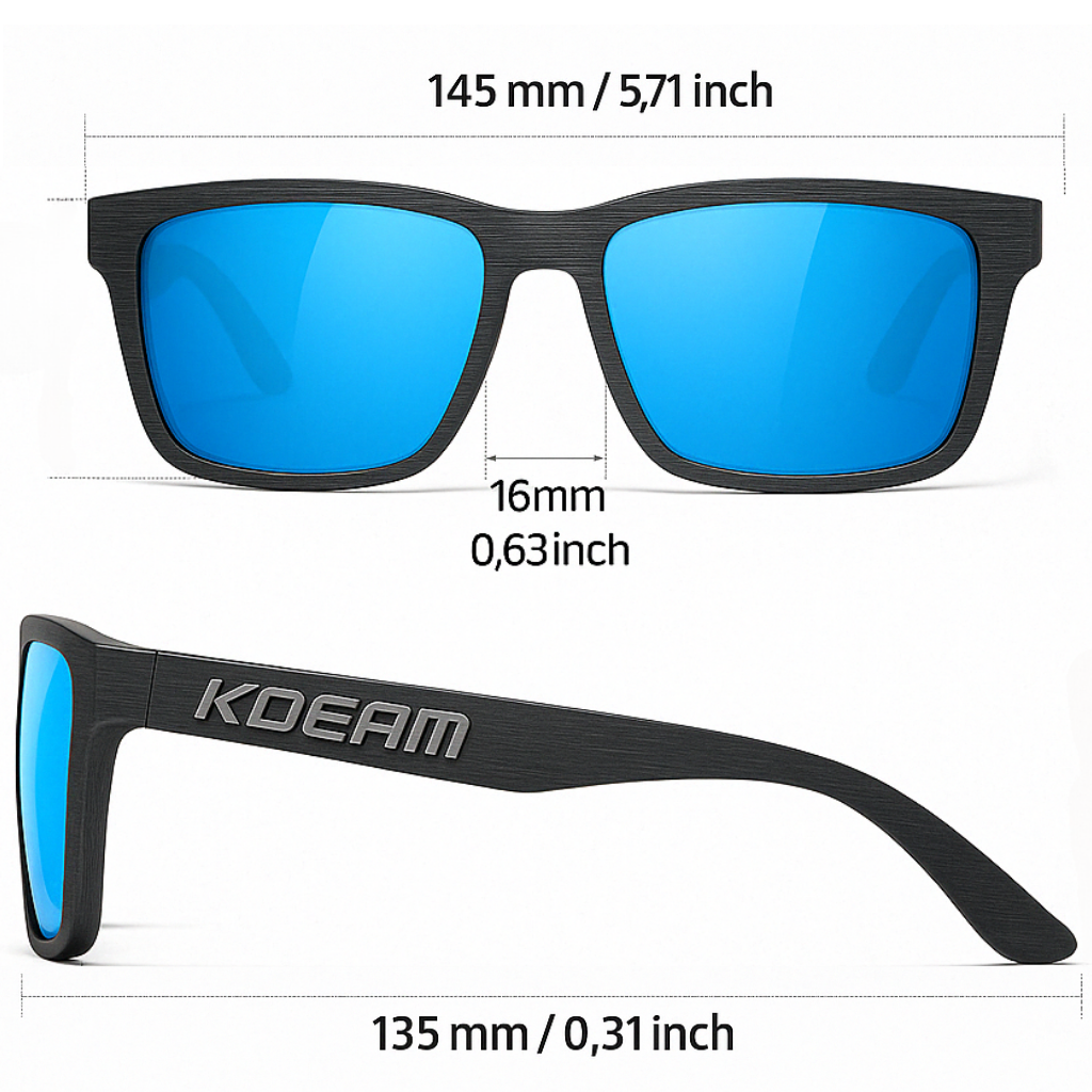 KDEAM Pro Serie | Polarisierte Gläser & Anti-Kratz-Technologie – Blau Glas – Schwarzes Gestell
