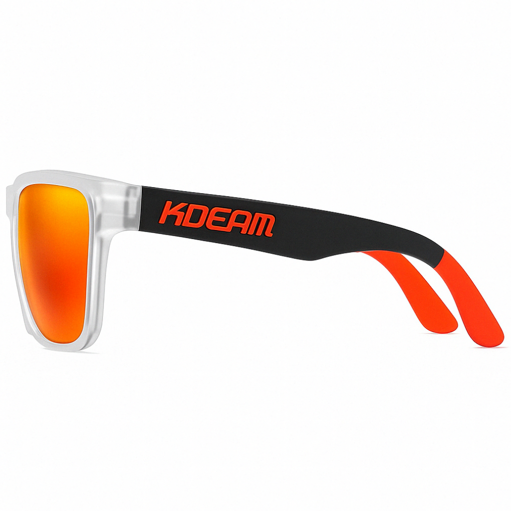 KDEAM Pro Serie | Polarisierte Gläser & Anti-Kratz-Technologie – Orange Glas – Transparenter Gestell