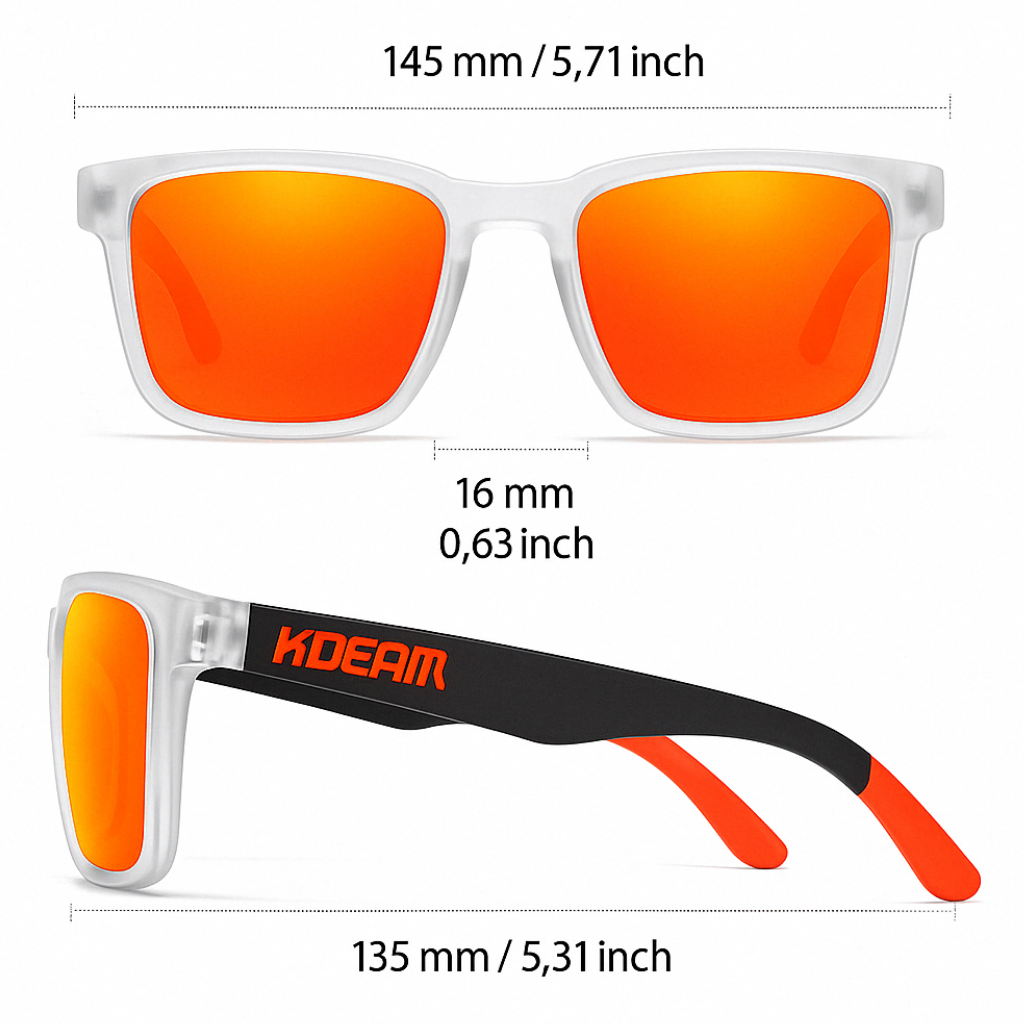 KDEAM Pro Serie | Polarisierte Gläser & Anti-Kratz-Technologie – Orange Glas – Transparenter Gestell