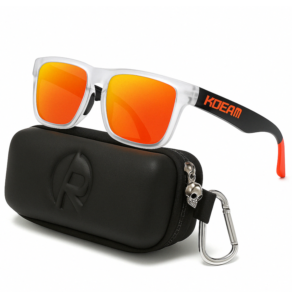 KDEAM Pro Serie | Polarisierte Gläser & Anti-Kratz-Technologie – Orange Glas – Transparenter Gestell