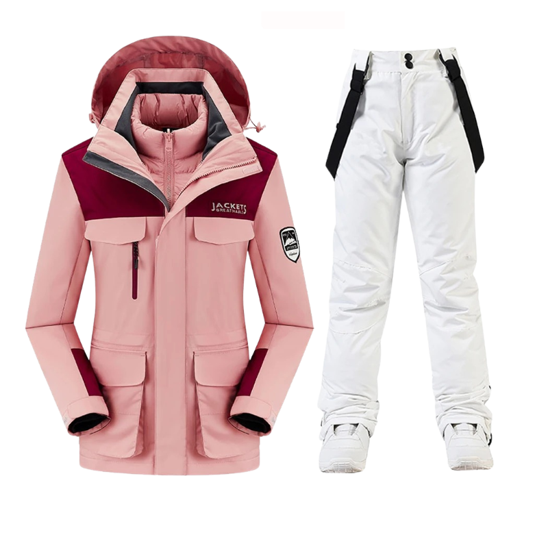 JACKETS – Hochwertiges Ski-Jacke und Skihose Set - Rosa - Weiß